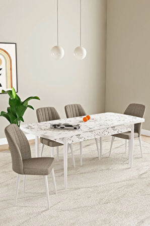 Elis Beyaz Mermer Desen 80x132 Açılabilir Masa Takımı 4  Sandalye