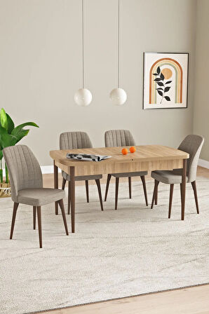 Elis Meşe Desen 80x132 Açılabilir Masa Takımı 4  Sandalye