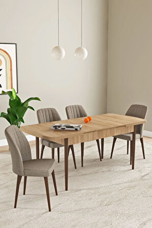 Elis Meşe Desen 80x132 Açılabilir Masa Takımı 4  Sandalye