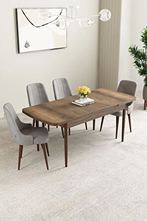 Elis Siyah Mermer Desen 80x132 Açılabilir Masa Takımı 4  Sandalye