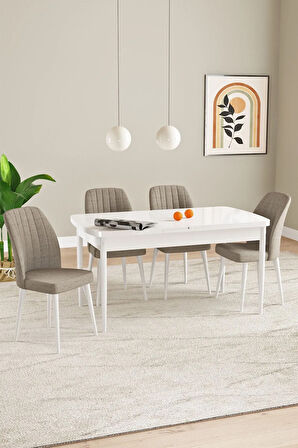 Elis Beyaz 80x132 Açılabilir Yemek Odası Takımı 4  Sandalye