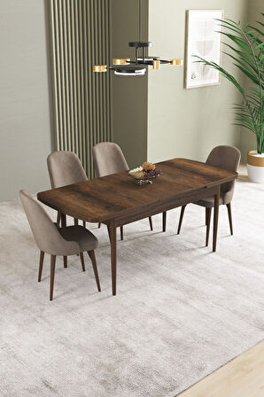 Ikon Barok Desen 80x132 Açılabilir Mdf Masa Yemek Odası Takımı, Mutfak Takımı 4 Adet Sandalye