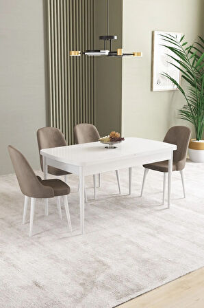 Ikon Beyaz 80x132 MDF Açılabilir Mutfak Masası Takımı 4  Sandalye