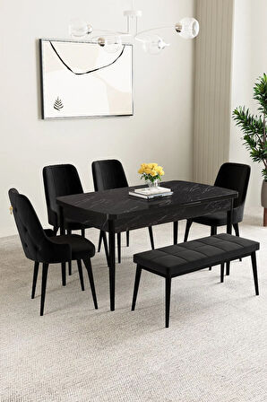 Ikon Meşe Desen 80x132 MDF Açılabilir Yemek Masası Takımı 4  Sandalye