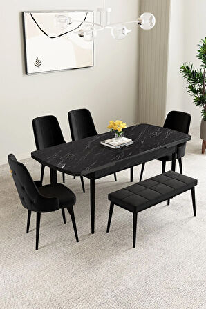 Ikon Meşe Desen 80x132 MDF Açılabilir Yemek Masası Takımı 4  Sandalye