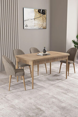Lima Meşe Desen 80x132 MDF Açılabilir Yemek Masası Takımı 4  Sandalye
