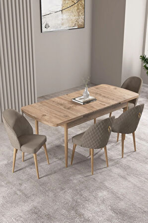 Milas Atlantik Çam 80x132 MDF Açılabilir Mutfak Masası Takımı 4  Sandalye