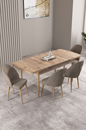 Milas Atlantik Çam 80x132 Açılabilir Mdf Masa Yemek Odası Takımı, Mutfak Takımı 4 Adet Sandalye