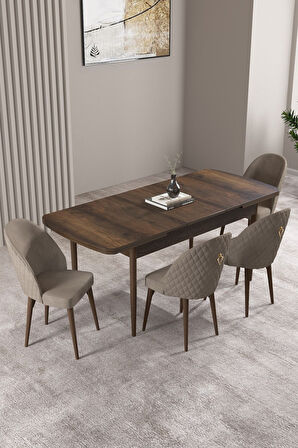 ​​​​​​​Milas Barok Desen 80x132 Açılabilir Mdf Masa Yemek Odası Takımı, Mutfak Takımı 4 Adet Sandaly