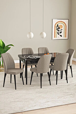 Milas Beyaz Mermer Desen 80x132 MDF Açılabilir Mutfak Masası Takımı 4  Sandalye