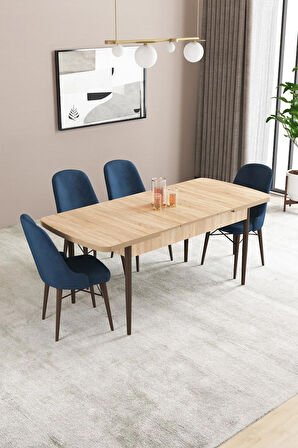 Milas Siyah Mermer Desen 80x132 MDF Açılabilir Mutfak Masası Takımı 4  Sandalye