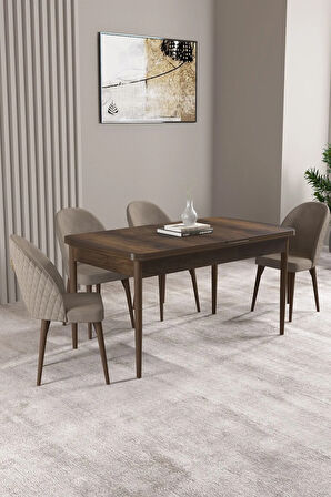 Milas Barok Desen 80x132 MDF Açılabilir Yemek Masası Takımı 4  Sandalye