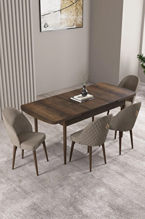 Milas Barok Desen 80x132 MDF Açılabilir Yemek Masası Takımı 4  Sandalye
