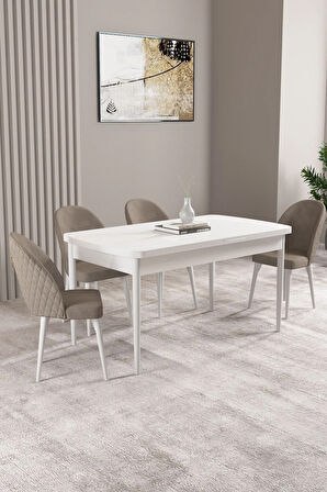 Milas Beyaz 80x132 MDF Açılabilir Yemek Masası Takımı 4  Sandalye