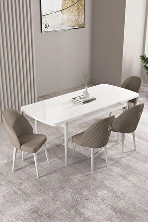 Milas Beyaz 80x132 MDF Açılabilir Yemek Masası Takımı 4  Sandalye