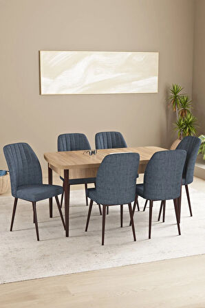 Milas Meşe Desen 80x132 MDF Açılabilir Yemek Masası Takımı 4  Sandalye