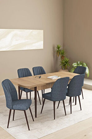 Milas Meşe Desen 80x132 MDF Açılabilir Yemek Masası Takımı 4  Sandalye