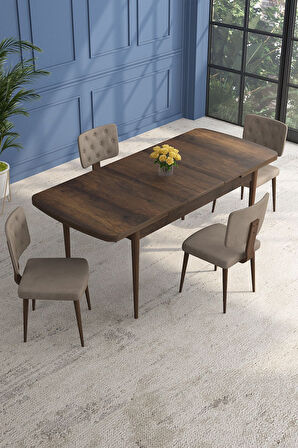 Lars Barok 80x132 Açılabilir Mdf Masa Yemek Odası Takımı,Mutfak Takımı 4 Adet Sandalye