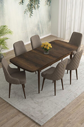 Meri Serisi Barok 80x132 Açılabilir Mdf Masa Yemek Odası Takımı, Mutfak Takımı 6 Adet Sandalye