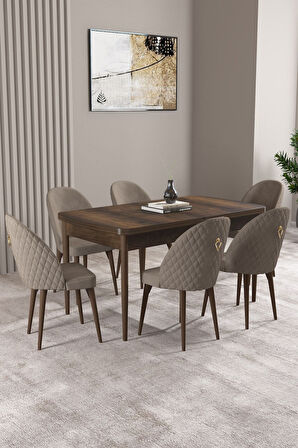 ​​​​​​​Milas Barok Desen 80x132 Açılabilir Mdf Masa Yemek Odası Takımı, Mutfak Takımı 6 Sandalye