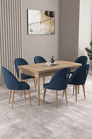 Milas Meşe Desen 80x132 Açılabilir Mdf Masa Yemek Odası Takımı, Mutfak Takımı 6 Adet Sandalye