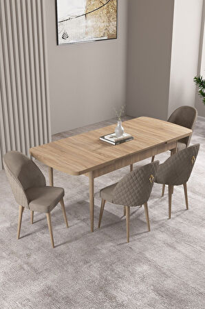 Milas Meşe Desen 80x132 Açılabilir Mdf Masa Yemek Odası Takımı, Mutfak Takımı 4 Adet Sandalye