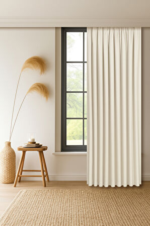 Gauze Fabric Design CAPRI KETEN DOKULU KREM YÜKSEK KALİTELİ EKSTRAFORLU FON PERDE 300 x 260