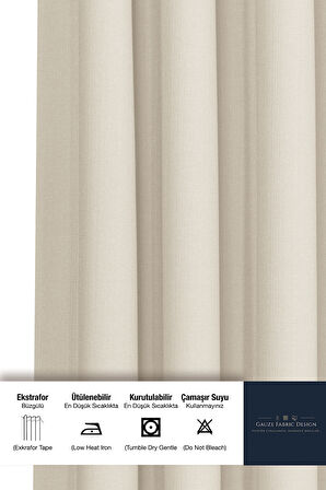 Gauze Fabric Design CAPRI KETEN DOKULU KREM YÜKSEK KALİTELİ EKSTRAFORLU FON PERDE 400 x 260