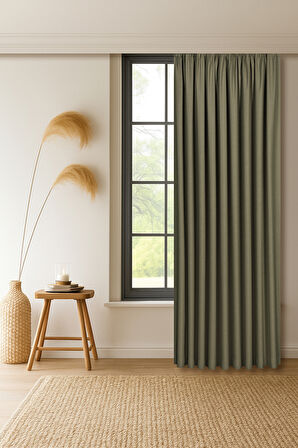 Gauze Fabric Design CAPRI KETEN DOKULU HAKI YÜKSEK KALİTELİ EKSTRAFORLU FON PERDE 225 x 270