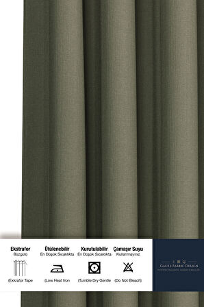 Gauze Fabric Design CAPRI KETEN DOKULU HAKI YÜKSEK KALİTELİ EKSTRAFORLU FON PERDE 225 x 270