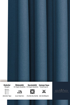 Gauze Fabric Design CAPRI KETEN DOKULU PETROL YÜKSEK KALİTELİ EKSTRAFORLU FON PERDE 100 x 250