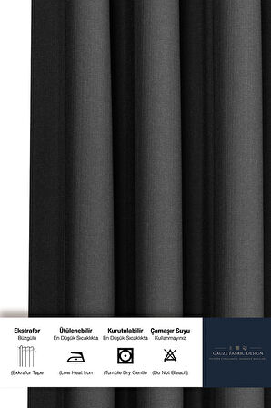 Gauze Fabric Design CAPRI KETEN DOKULU ANTRASIT YÜKSEK KALİTELİ EKSTRAFORLU FON PERDE 100 x 270