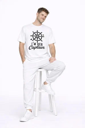 Sevgili Kombini Oversize Çift Tişört Unisex Captain Anchor Baskılı Matching Couple Partner 2'li Set