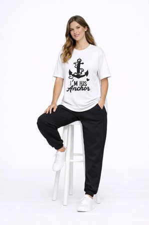 Sevgili Kombini Oversize Çift Tişört Unisex Captain Anchor Baskılı Matching Couple Partner 2'li Set