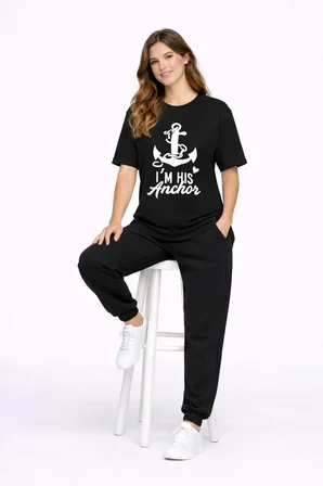Sevgili Kombini Oversize Çift Tişört Unisex Captain Anchor Baskılı Matching Couple Partner 2'li Set