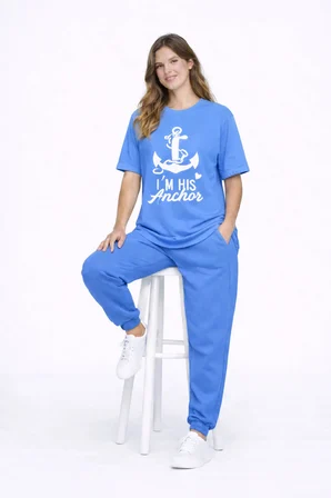 Sevgili Kombini Oversize Çift Tişört Unisex Captain Anchor Baskılı Matching Couple Partner 2'li Set