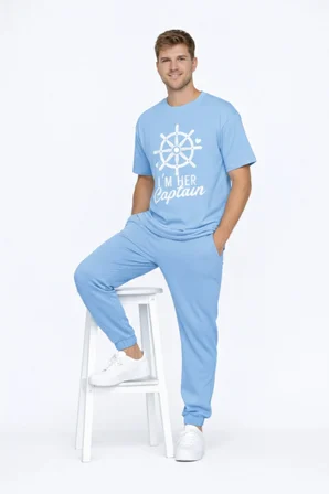 Sevgili Kombini Oversize Çift Tişört Unisex Captain Anchor Baskılı Matching Couple Partner 2'li Set