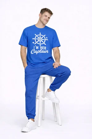 Sevgili Kombini Oversize Çift Tişört Unisex Captain Anchor Baskılı Matching Couple Partner 2'li Set