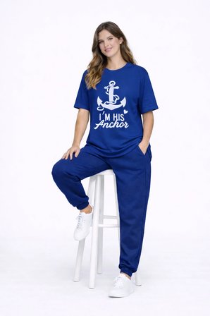Sevgili Kombini Oversize Çift Tişört Unisex Captain Anchor Baskılı Matching Couple Partner 2'li Set
