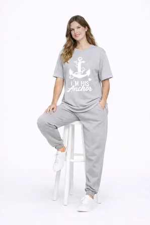 Sevgili Kombini Oversize Çift Tişört Unisex Captain Anchor Baskılı Matching Couple Partner 2'li Set