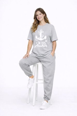 Sevgili Kombini Oversize Çift Tişört Unisex Captain Anchor Baskılı Matching Couple Partner 2'li Set