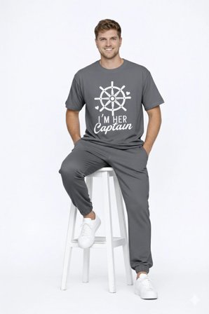 Sevgili Kombini Oversize Çift Tişört Unisex Captain Anchor Baskılı Matching Couple Partner 2'li Set