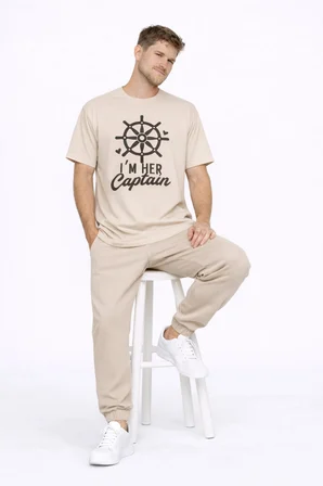 Sevgili Kombini Oversize Çift Tişört Unisex Captain Anchor Baskılı Matching Couple Partner 2'li Set