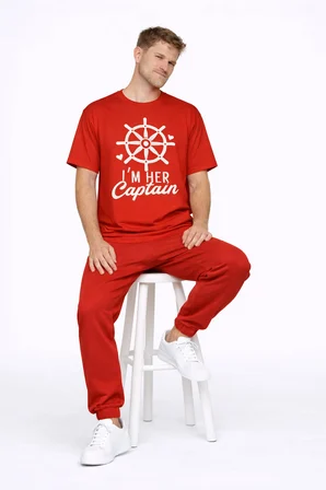 Sevgili Kombini Oversize Çift Tişört Unisex Captain Anchor Baskılı Matching Couple Partner 2'li Set