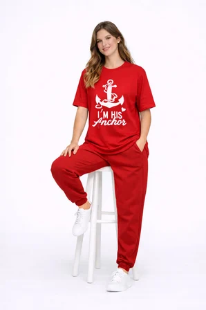 Sevgili Kombini Oversize Çift Tişört Unisex Captain Anchor Baskılı Matching Couple Partner 2'li Set