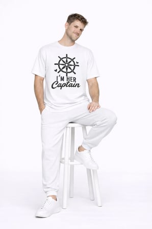 Sevgili Kombini Oversize Çift Tişört Unisex Captain Anchor Baskılı Matching Couple Partner 2'li Set