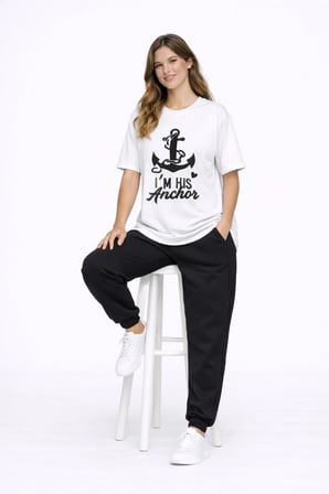 Sevgili Kombini Oversize Çift Tişört Unisex Captain Anchor Baskılı Matching Couple Partner 2'li Set
