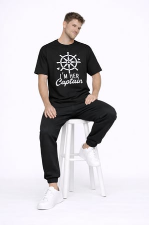 Sevgili Kombini Oversize Çift Tişört Unisex Captain Anchor Baskılı Matching Couple Partner 2'li Set
