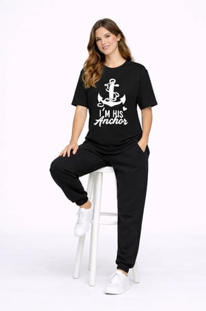 Sevgili Kombini Oversize Çift Tişört Unisex Captain Anchor Baskılı Matching Couple Partner 2'li Set