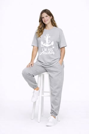 Nevermind Sevgili Kombini Oversize Çift Tişört Unisex Captain Anchor Tişört 2'li Set